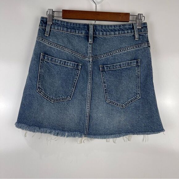 Free People We the Free Exposed Zipper Denim Mini Skirt Women's Size 26 - Picture 4 of 7